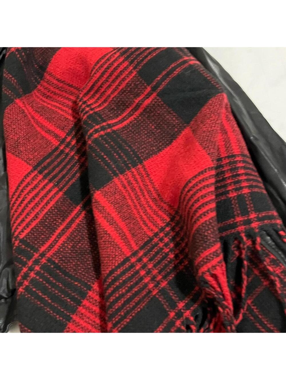 Jolt Vegan Leather Plaid Red Black Scarf Jacket Womens Size Small New with Tags